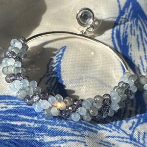 Beachy Silver Blue Dimond Stud-Hoop Earrings